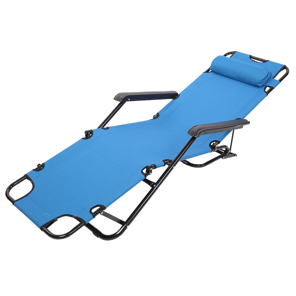 Folding Reclining Chair Portable Dual Purposes Extendable Blue