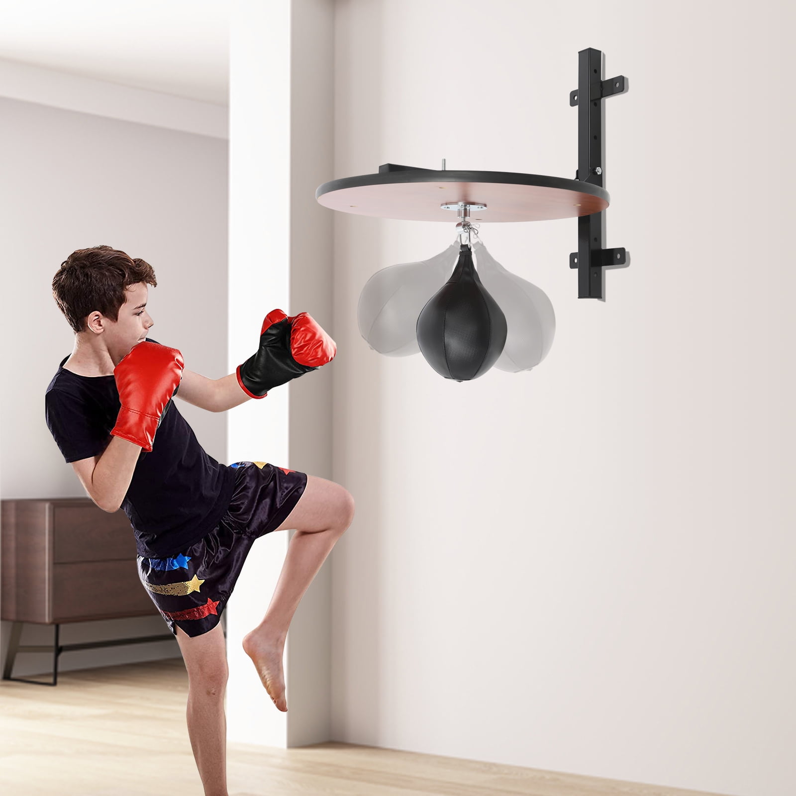 Wall-mounted Speed Bag Platform Kit, Heavy Duty Boxing Training Equipment Pump Steel, Wood, and PU Log Color Adjustable Height 30cm/11.81in