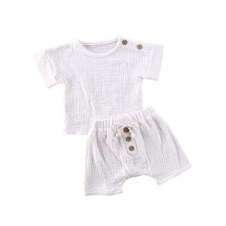 

ZIYIXIN Newborn Infant Baby Boys Girls Outfits Ribbed Knitted T-Shirt Top + Shorts 2Pcs Summer Clothes White 18-24 Months