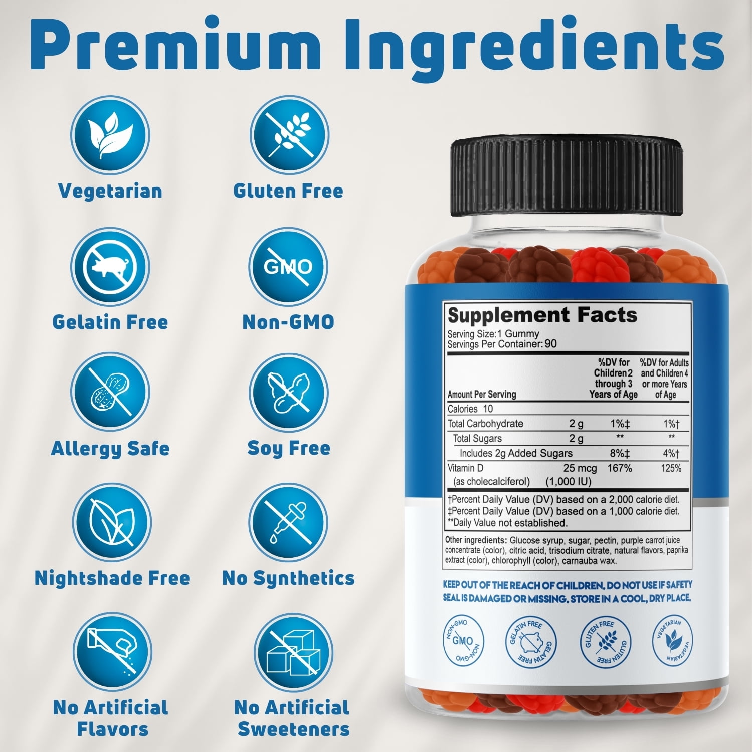NUELATION Vitamin D3 Gummies for Kids, 1000 IU, 90 Ct – Vegetarian Supplement for Structure, Muscle & Immune Support