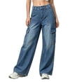 thumbnail image 3 of Noric Women's Cargo Wide‑Leg Denim Pants Zipper Fly with Pockets Loose Fit Daily Casual Fashion Jeans, 3 of 6