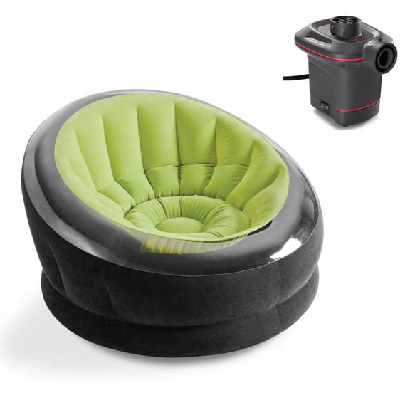 Intex Empire Inflatable Lounge Chair, Green & Intex 12V Corded Electric Air Pump