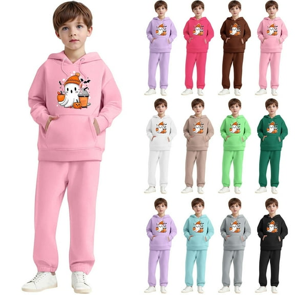 Auroural Toddler Boy Clothes 2T Sets Winter Toddler Baby Kids Winter Tie Printed Hooded  Winter Long Sleeved Set For Boys And Girls Hooded Sweatshirt Set For Children Two-piece Sweatshirt Set