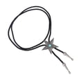 thumbnail image 1 of Black PU Leather Western Cowboy Rodeo Design Cowboy Necklace Rodeo Bolo Tie Cowboy Necklace Rodeo Star Bola Necklace Antique Silver, 1 of 7