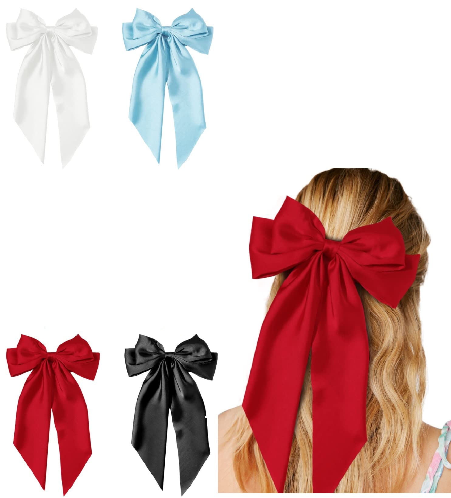 Emlimny Hair Bows for Women Girls Hair Ribbon Bow Hair Clips with Long ...