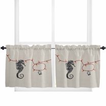 Coastal Seahorse Christmas Kitchen Curtain 2 Panels Tiers Curtains 36 Inch Length, Xmas Red Nautical Beach Rustic Curtains Rod Pocket Curtains Window Drapes Treatment Window Cafe Curtains