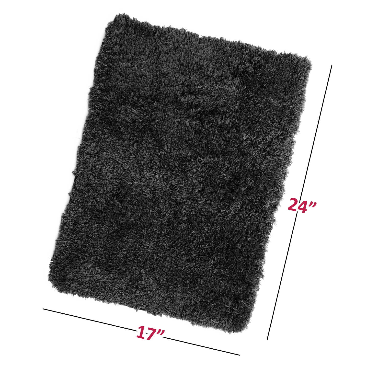 Clara Clark Set of 3 Absorbent Bath Mat Non-Slip Backing Rubber Bathroom Rugs, Large, 17x24, Black