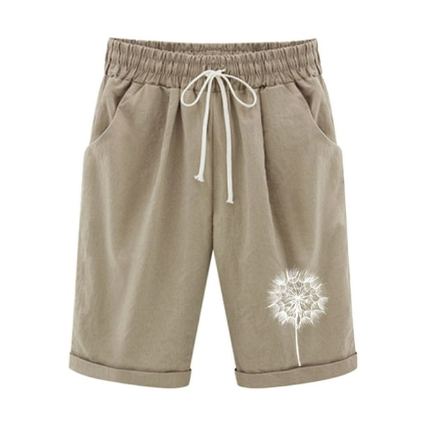 Mujeres Pantalones Cortos Casual, Cintura Elástica Día de la Independencia de la Impresión Pantalones Cortos con Cordón con Bolsillos para Verano Primavera de Uso Diario, Pantalones Cortos de Verano P