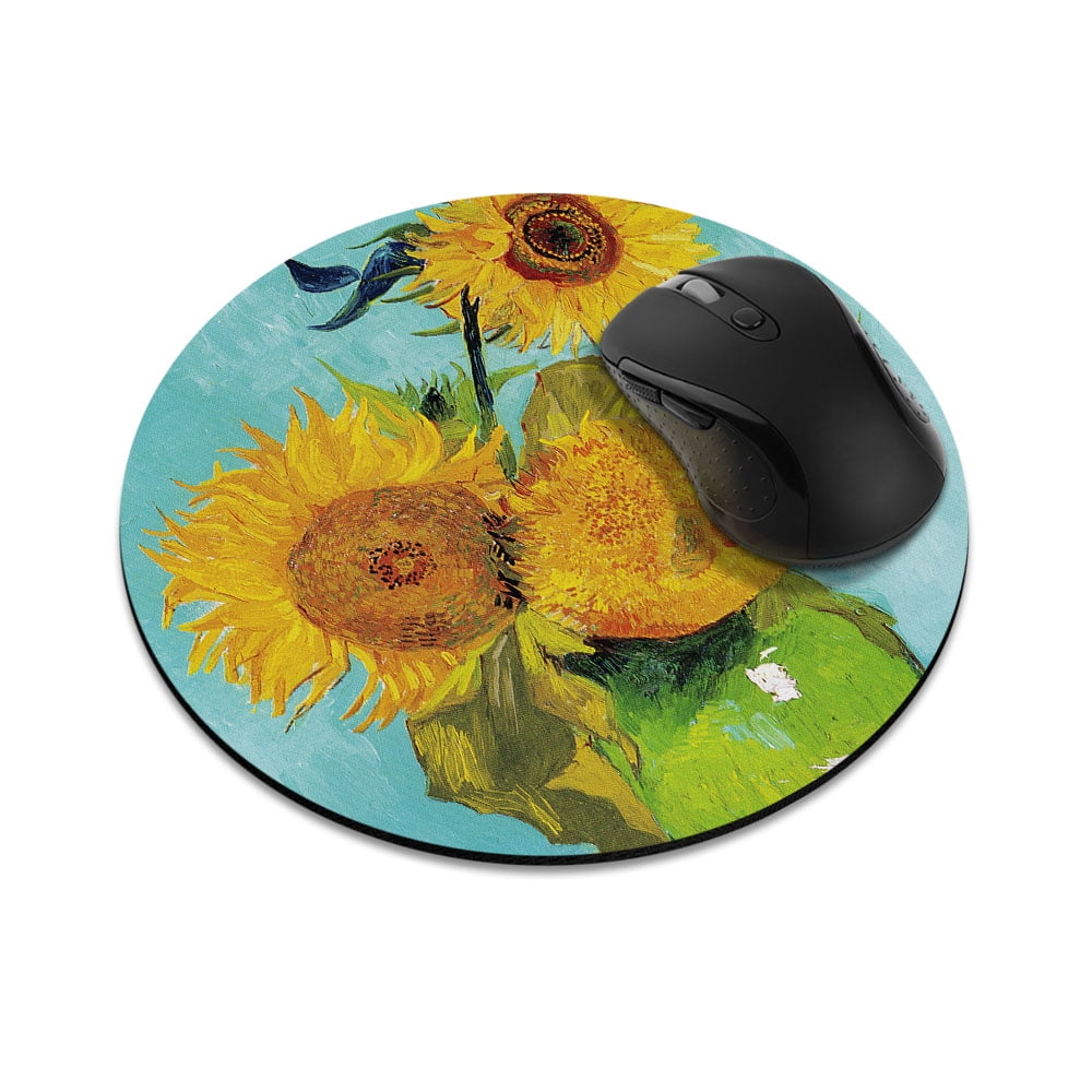 FINCIBO Round Standard Mouse Pad, Non-Slip Mouse Pad for Home, Office, and Gaming Desk, Sunflowers Blue By Van Gogh