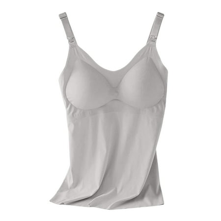 Clearance DondPO Women s Tanks & Camis Vest Round Sexy Tank Strap Up Neck Casual Padded Women Solid Tops Women s Blouse Tank Top with Built In Bra Cami Tank Tops for Women Gray L