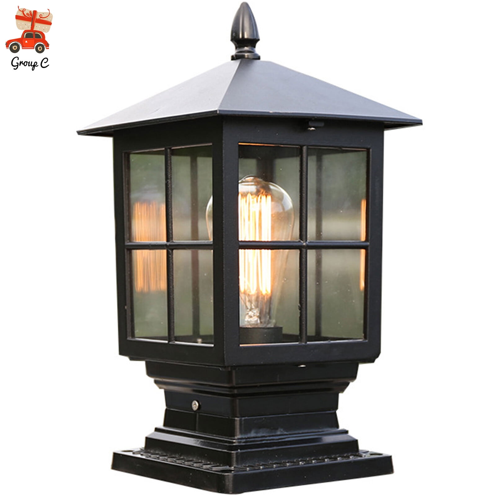 HOHOBLA Outdoor Post Light Vintage Black Lantern Garden Fence Pillar Lamp Waterproof