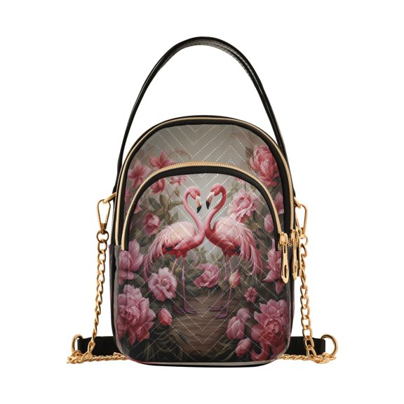 ALAZA Chain Crossbody Bags for Women Flamingo and Flowers Shoulder Handbag Phone Purse