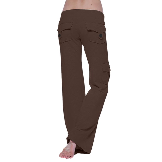Bigersell Oversized Pants for Women Full Length Fall Women Workout Out Leggings Stretch Waist Button Pocket Yoga Gym Loose Pants Ripped Distressed Overall Jeans for Ladies