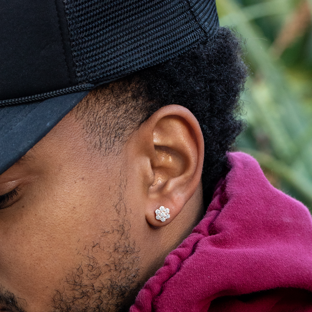 Round Cut 1.33Ct Natural VVS D Color Moissanite Earring Pink 14K Rose Gold 925 Sterling Silver Honey Comb Flower Set Cluster Hip Hop Screw Back Unisex Stud Earrings