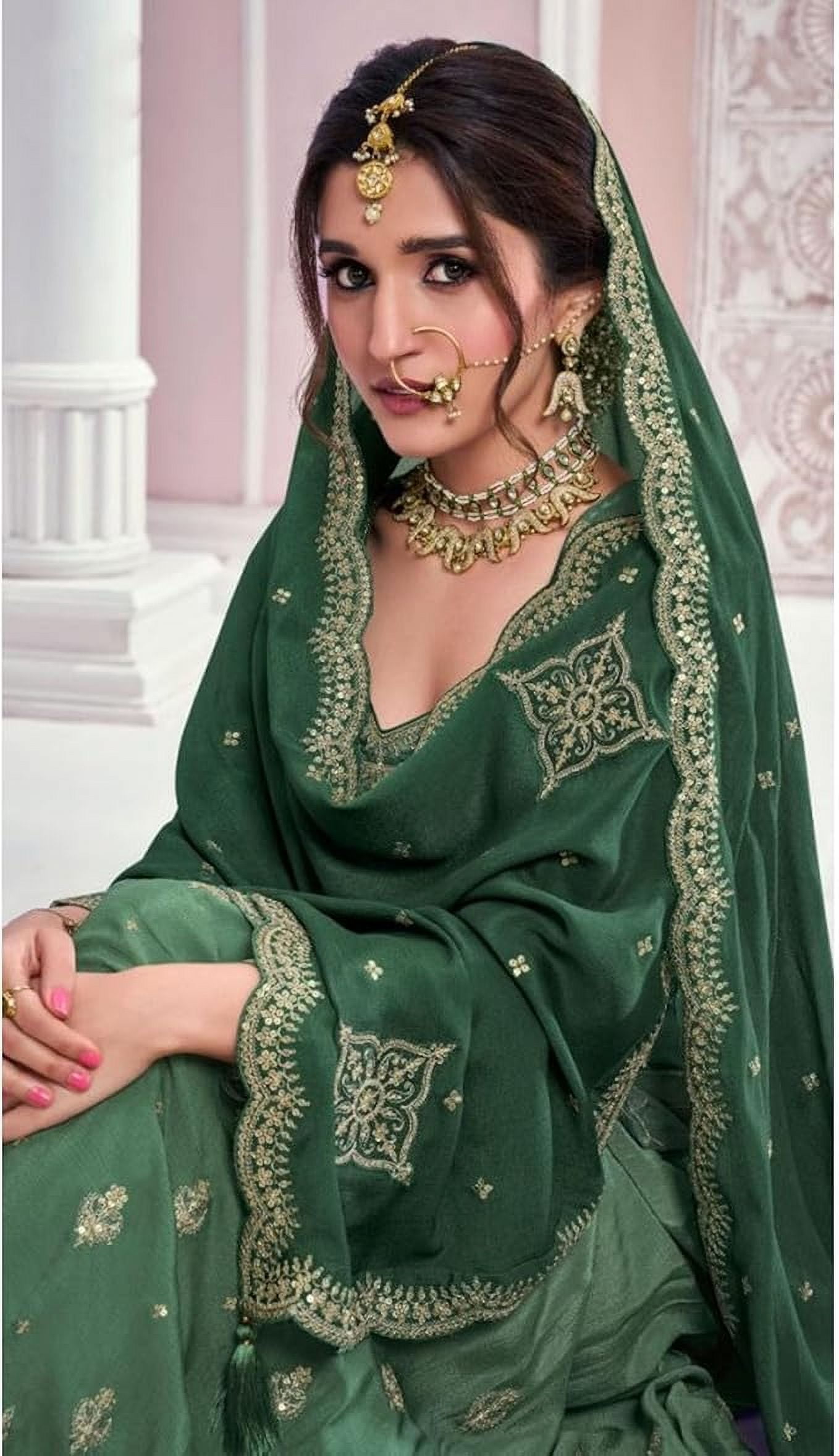 Indian Mehndi Function Wear Salwar kameez Dress Pakistani Designer Sharara  Suits ( Green, XXL - 46 ) - Walmart.com