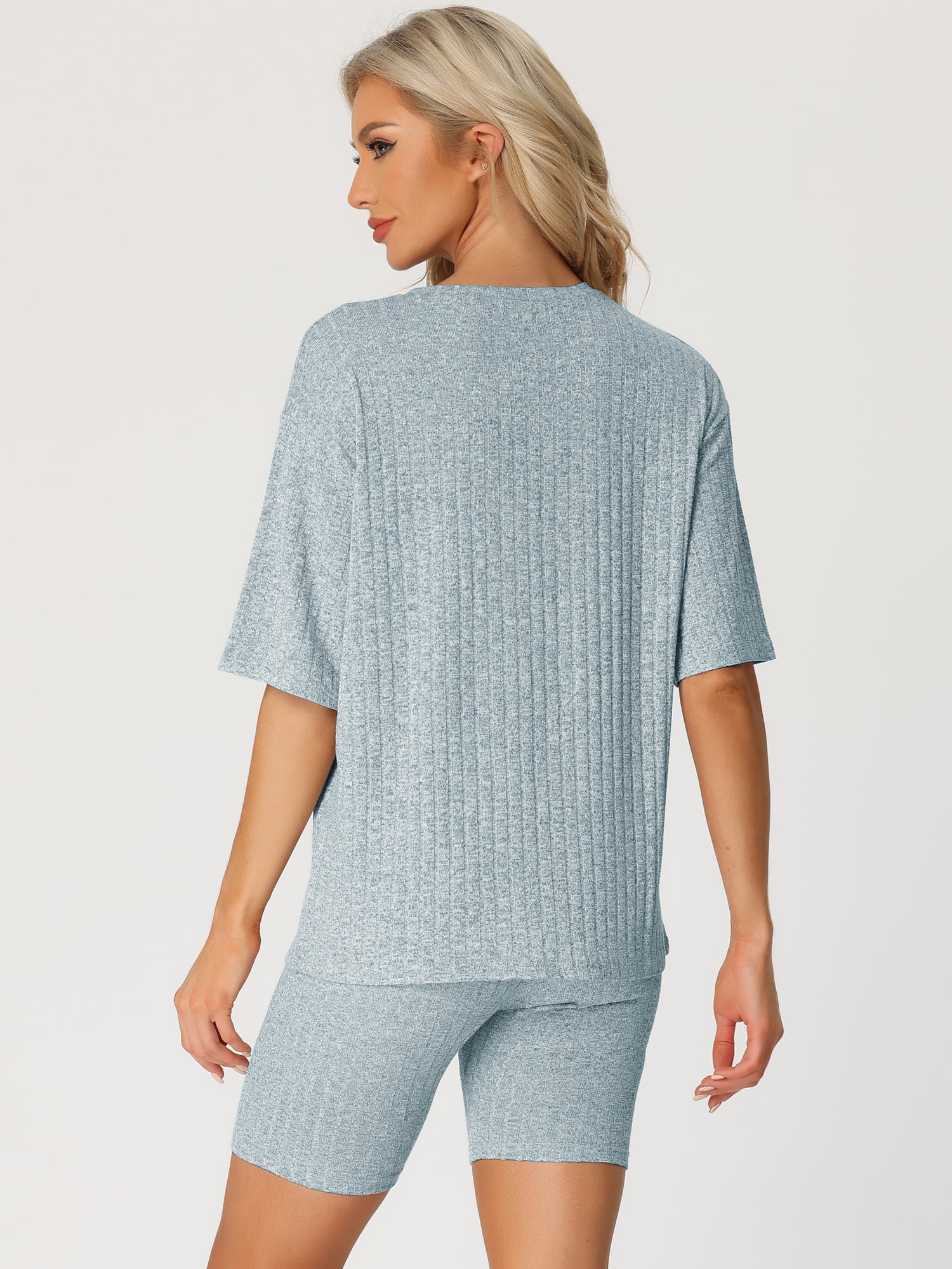 DARING DIVA Women's 2-Piece Knit Soft Tracksuit Short Sleeve Sweatshirt Set XL Light Blue