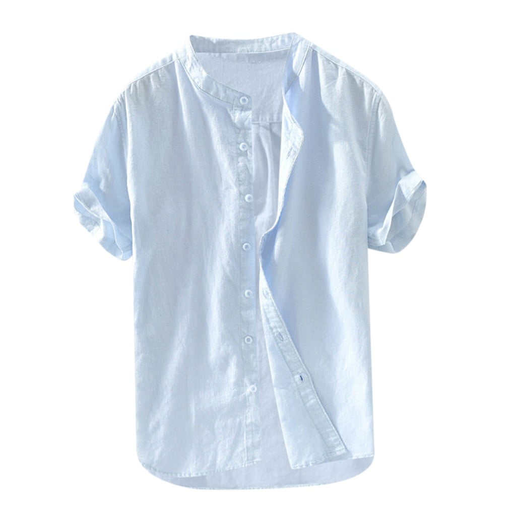 Mens Vintage Baggy Cotton Linen Solid Short Sleeve Retro T Shirts Tops Blouse 