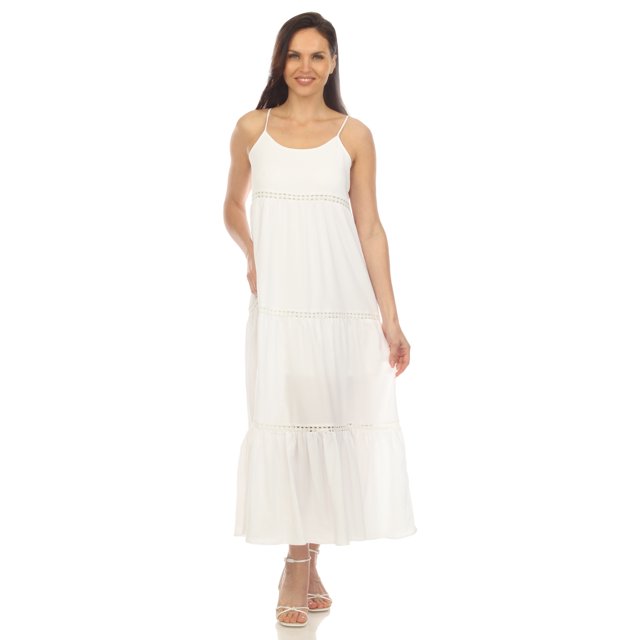 White Mark Robe Maxi Babydoll à Étages pour Femmes à Encolure Dégagée et Taille Empire