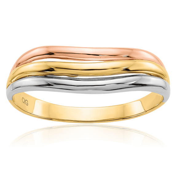 14K Solid Tri Color Pink White Yellow Gold Chunky Dome Statement Ring