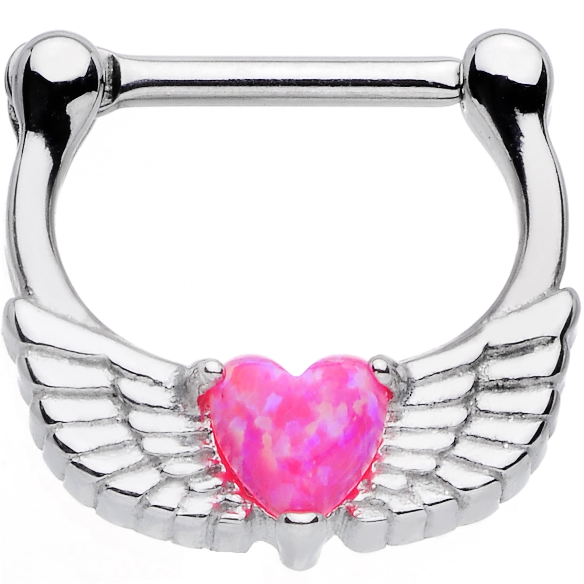 Body Candy Stainless Steel Iridescent Dark Pink Heart Angel Wing Septum
