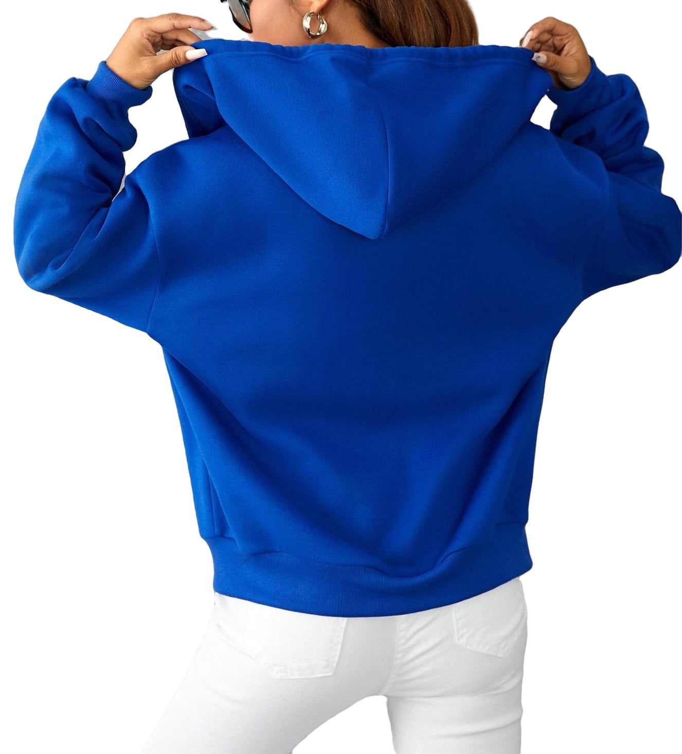 Casual Plain Hooded Zip Up Long Sleeve Royal Blue Women Sweatshirts  (Women's)