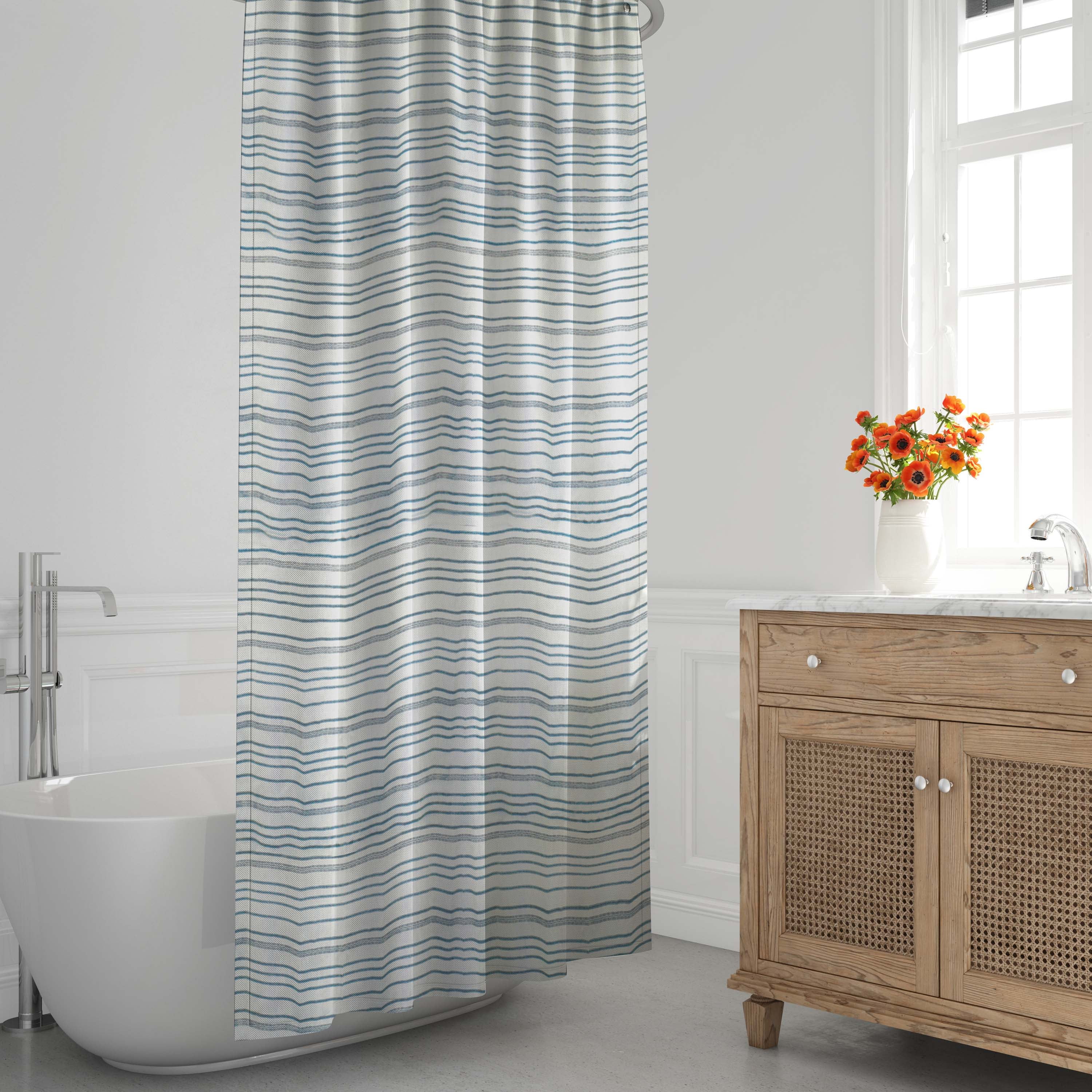Blue Stripe Shower Curtain, Recycled Cotton, 72” x 72”, Metro Farmhouse