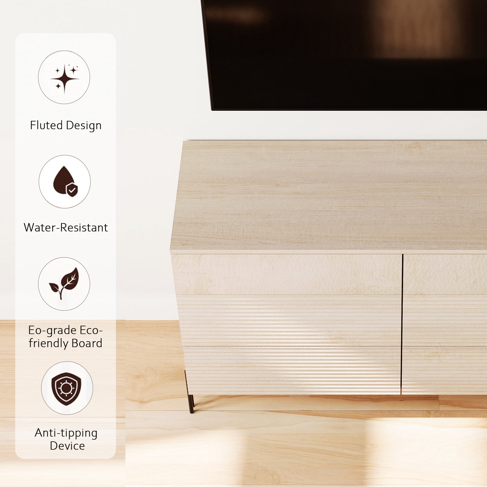 Minimalist 6-Drawer 47.2" W Rectangular Dresser With Reeded Details And Double-Stick Leg Design