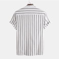 thumbnail image 5 of Mens Casual Stripe Shirt Short Sleeve Stand Collar Shirt Blouse Tops Summer Clothes For Men White M, 5 of 8