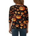 thumbnail image 3 of Abcomgle Girls Halloween Shirts 5t Spooky Pumpkin Face Graphic Tshirts for Girls Crewneck 3/4 Sleeve T-Shirts for Girls Fall Funny Scary Top for Girls,11-12 Years, 3 of 5