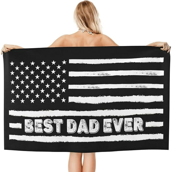 Best Dad Father Ever Beach Towels Lightweight Soft America Flags Bath Towel Large Quick Dry Microfiber Beach Towel Bath Travel Swimming Camping Beach Blanket for Women Men