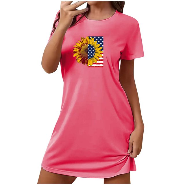 Shorts pour Femmes, Robe pour Femmes, Robe de Nuit Courte Surdimensionnée Imprimée Col Rond et Manches Courtes, Robe d'Été Aguichant pour Femmes, Robe à Manches Courtes pour Femmes