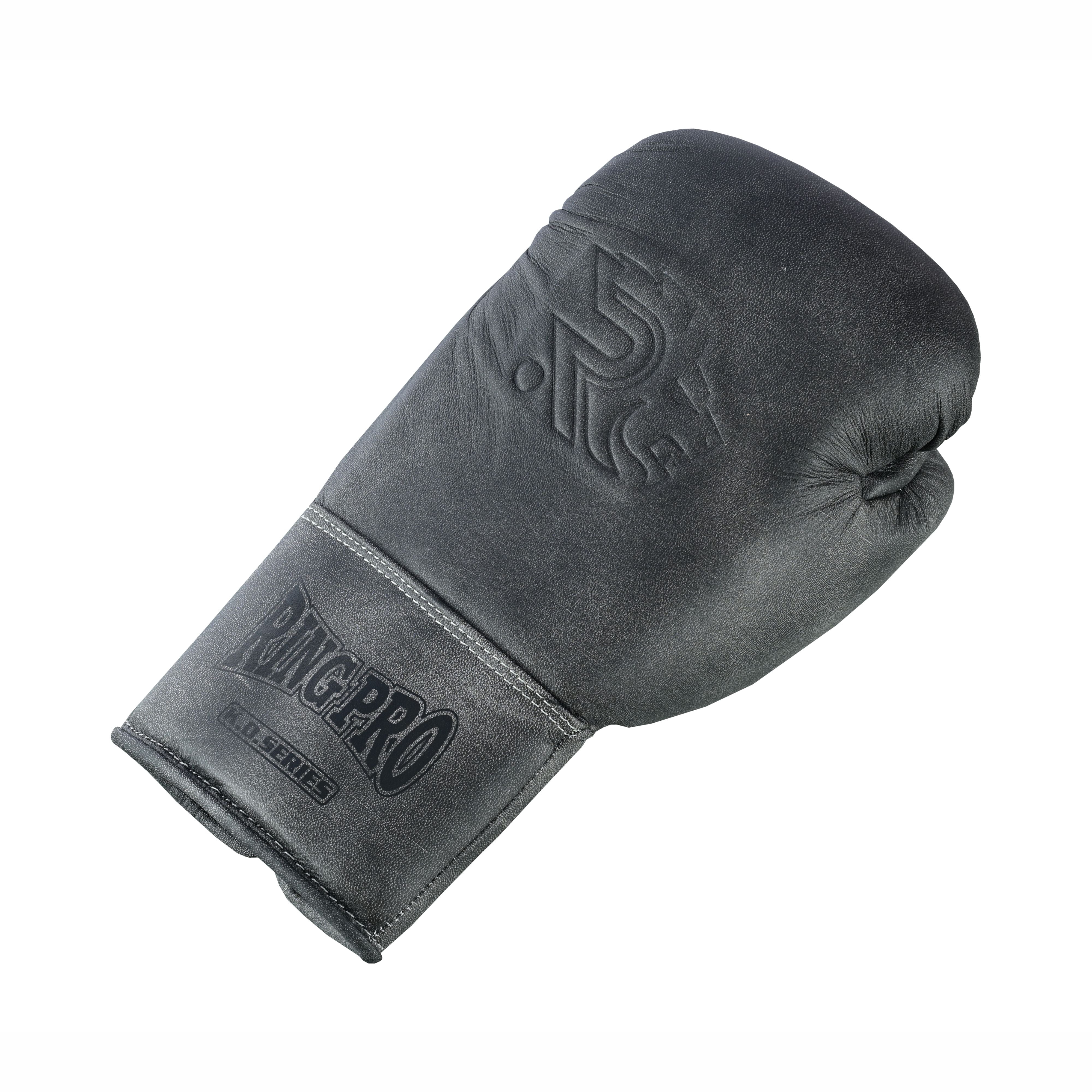 Ring Pro Sports K.O Series Boxing Glove Made of Distressed Leather for Boxing & MMA - Black 12 oz