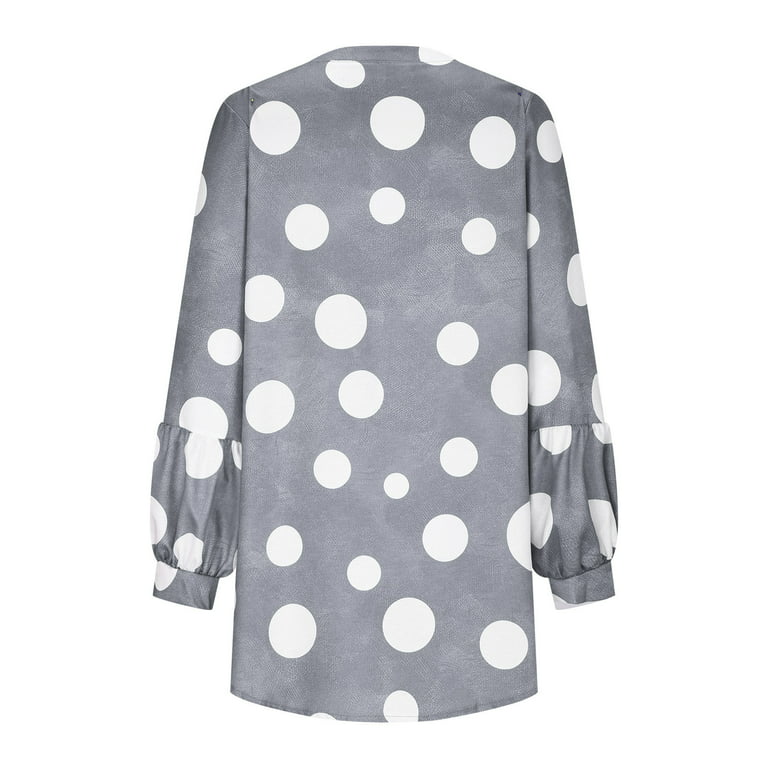 2023 New Polka Dot Blouse Women Casual V Neck Long Sleeve Shirt Plus Size  Clothes White Blouse Ladies Office Work Shirt Tops 5XL