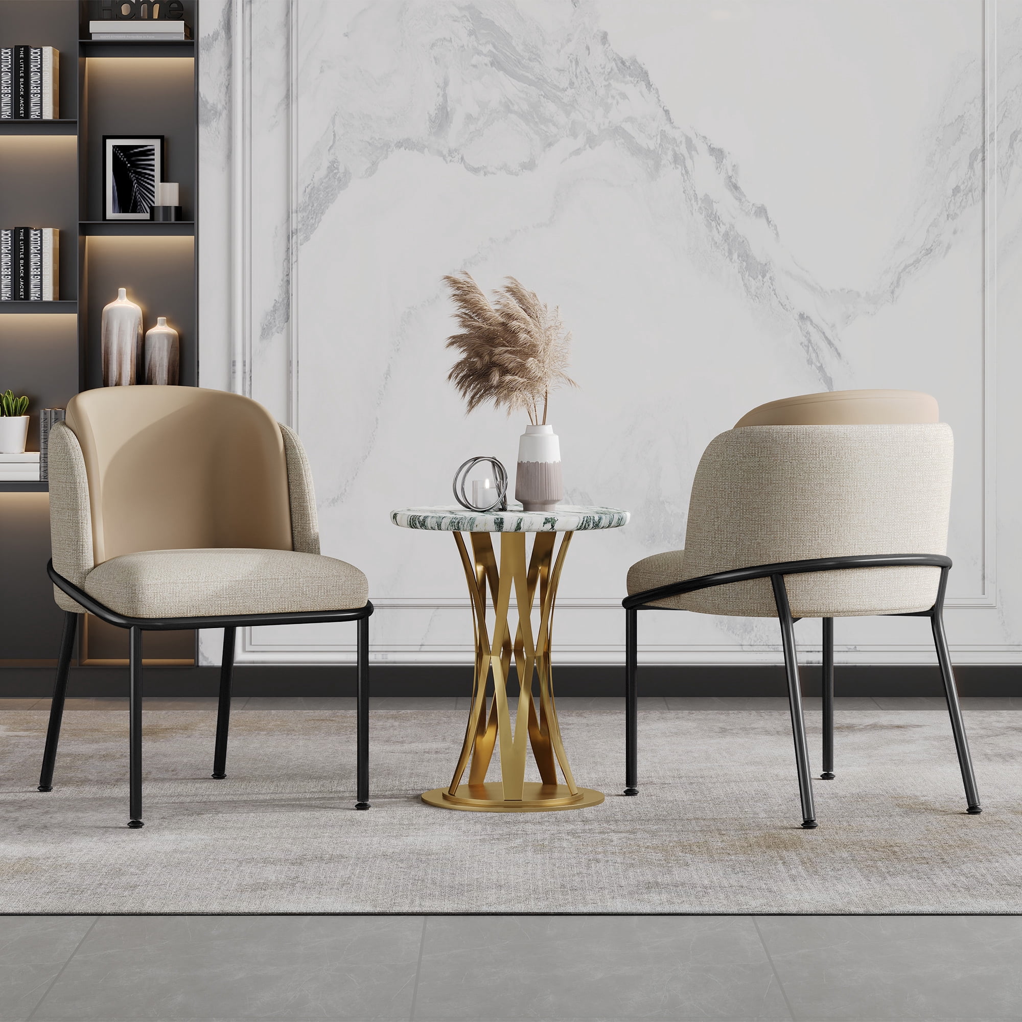Noble House 2 Modern Chairs with Slanted Legs and Adjustable Feet (Beige)
