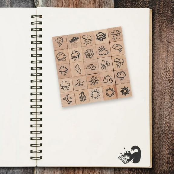 Masteelf Vintage Wooden Craft Stamp Set, Weather-Themed Small Stamps for Scrapbooking, Journals, and Projects