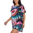 thumbnail image 3 of Womens Pajama Sets With Pocket, Starry Sky Pine Tree Donut Lounge Sets Short Sleeve Sleepwear PJ Sets for Women, 3 of 6