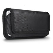 For OnePlus Nord N30 5G / OnePlus 11 / OnePlus 10T 5G Nylon Canvas Fabric Waist Belt Holster Horizontal Pouch Holds XL Phone Works with Thick Cases Universal Cover - Black