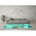 thumbnail image 3 of Ahgly Company Machine Washable Indoor Rectangle Patchwork Turquoise Blue Transitional Area Rugs, 7' x 10', 3 of 4