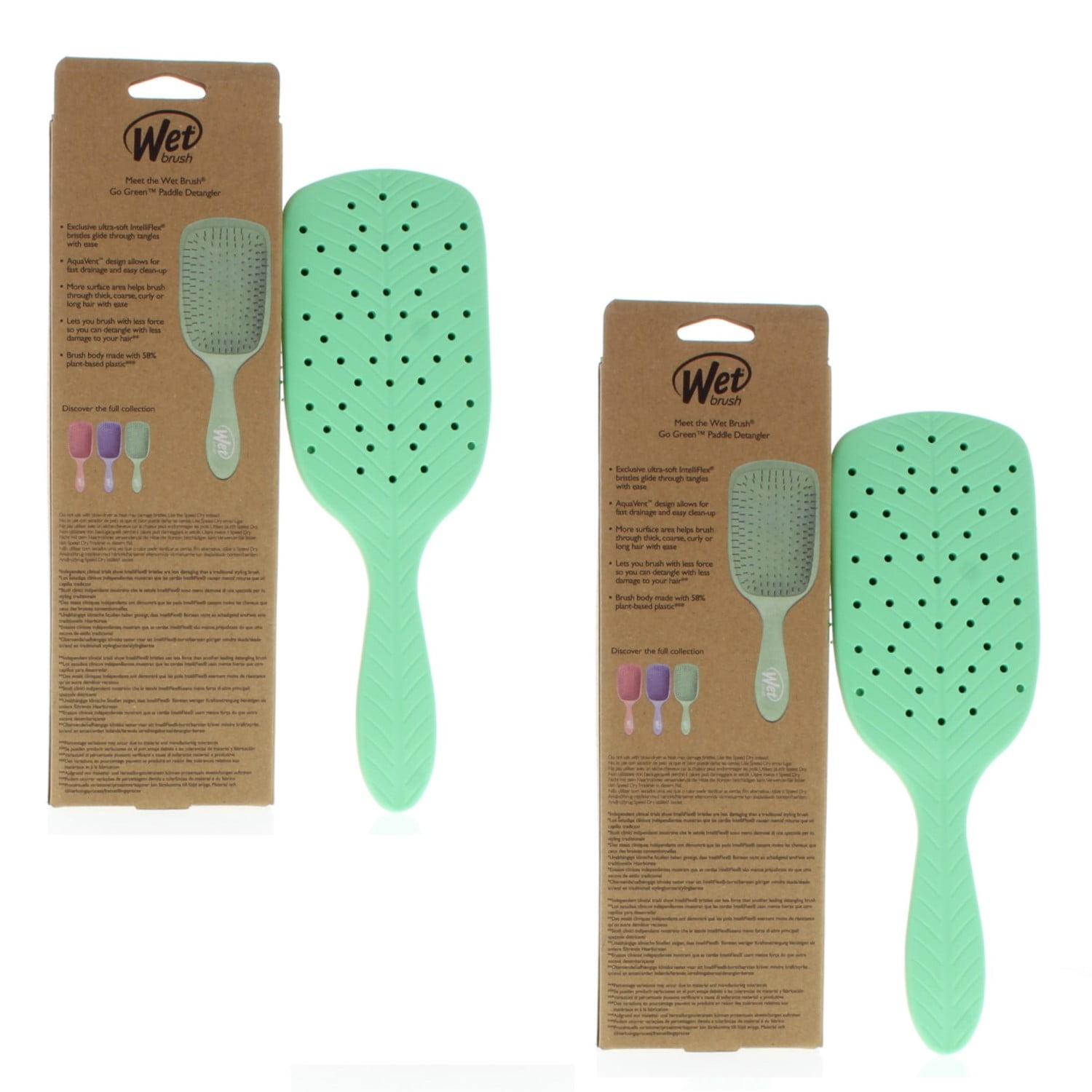 Wet Brush Go Green Paddle Detangler Green Model# BIO831GREN (2 Pack)