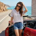 thumbnail image 4 of UDAUDU Womens Summer Tops 2026 Short Sleeve Button V Neck Waffle Knit Lightweight Drawstring Hoodies Spring Fashion Casual Blouses Shirts Purple S, 4 of 7