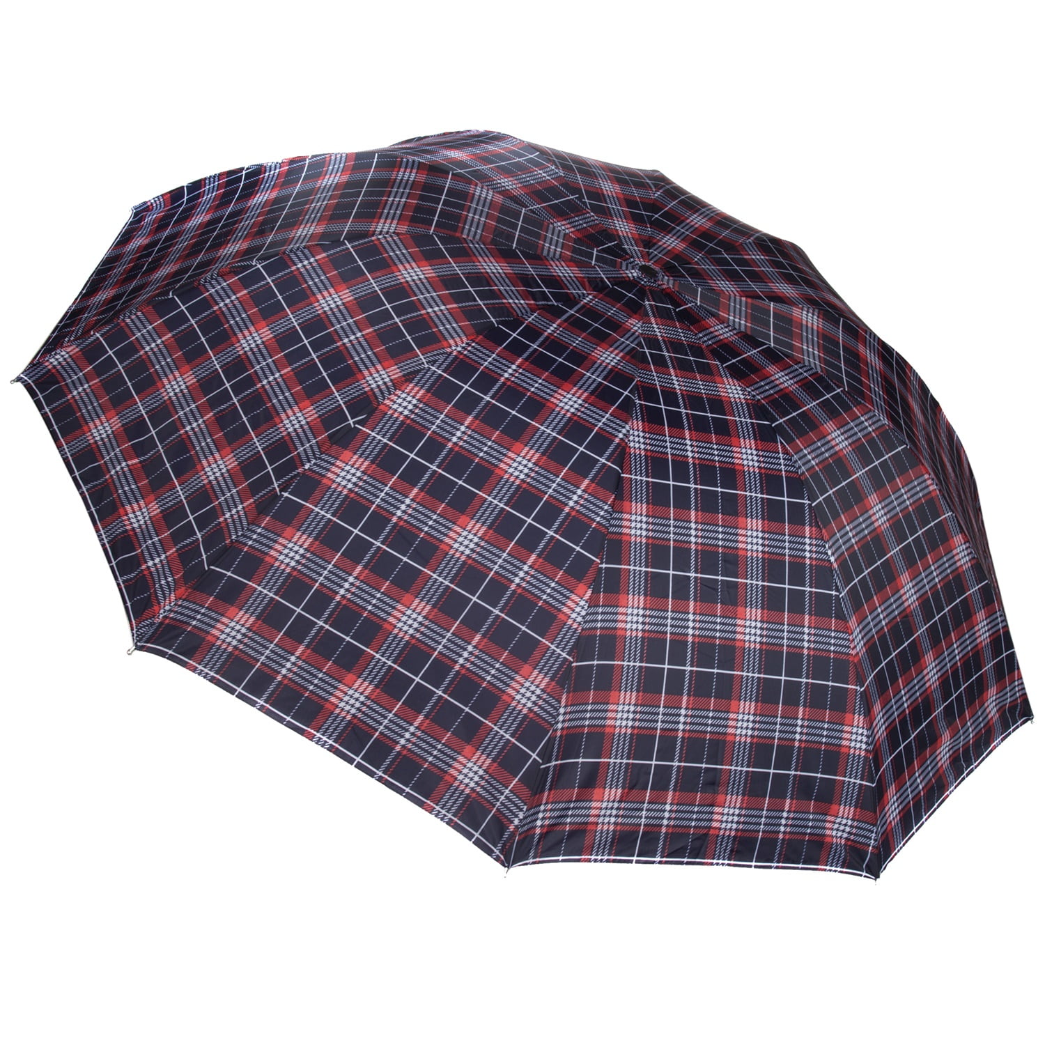 Plaid Lightweight Compact Travel Sized Windproof Nylon Umbrella With Easy Open Button