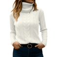 thumbnail image 2 of Turtleneck Women Long Sleeve Cable Knit Sweaters Pullover Lightweight Sweater White L, 2 of 6
