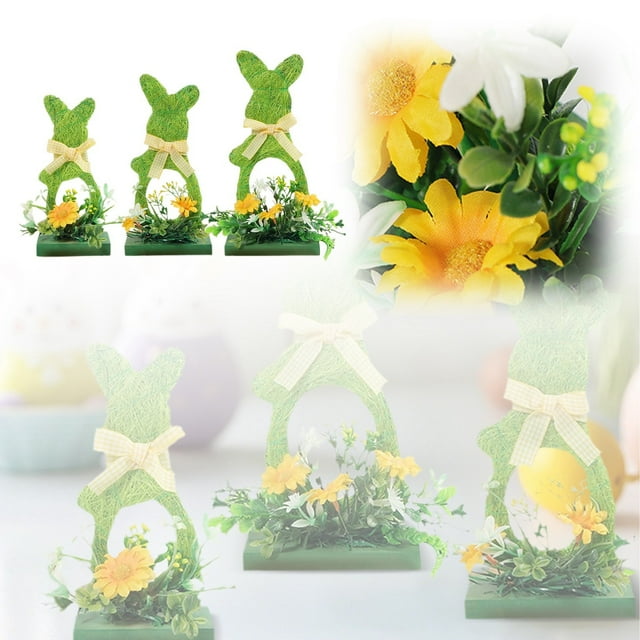 Hbdhejl Easter Bunny Decorations Spring Figurines 3Pcs Green Wooden Rabbits Coffee Table Decorations Easter Home Sofa Entry Table Items Indoor Bunnies Decoration For Home Party Wedding