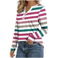 thumbnail image 4 of Olyvenn Womens Long Sleeve Tops Casual Button Down Striped V Neck T Shirts Trendy Work Blouse Cute Holiday Loose Basic Tees Pink M, 4 of 5