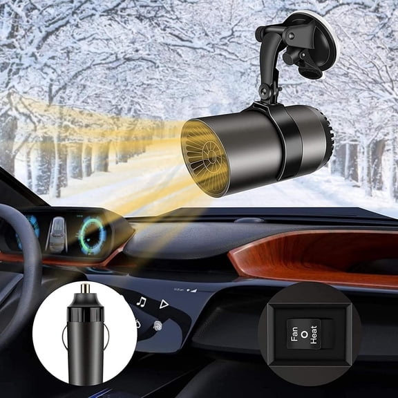 2 in1 Car Heater and Cooler, 12V 150W Portable Windshield Defogger and Defroster, Fast Car Heater Defroster, Plug in Automobile Windscreen Fan with Suction Holder for All Cars, Black