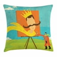 thumbnail image 1 of Retro Throw Pillow Cushion Cover, Cartoon Artist Painting His Giant Portrait in a Crown on Hill Grunge Weathered Effect, Decorative Square Accent Pillow Case, 16 X 16 Inches, Multicolor, by Ambesonne, 1 of 2