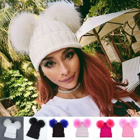 Fur Ball Winter Warm Women Knit Ski Beanie Ball Wool Cuff Hat Ski