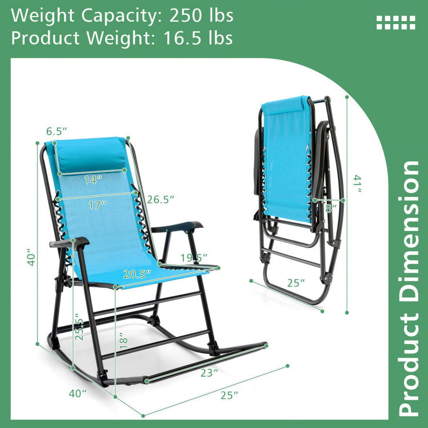 Aimee Lii Outdoor Zero Gravity Rocker for Lawn, Porch, Backyard, Comfortable, Navy
