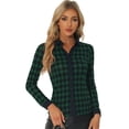 thumbnail image 1 of INSPIRE CHIC Blusa clásica a cuadros con botones y cuello de manga larga para mujer Verde XS, 1 of 5