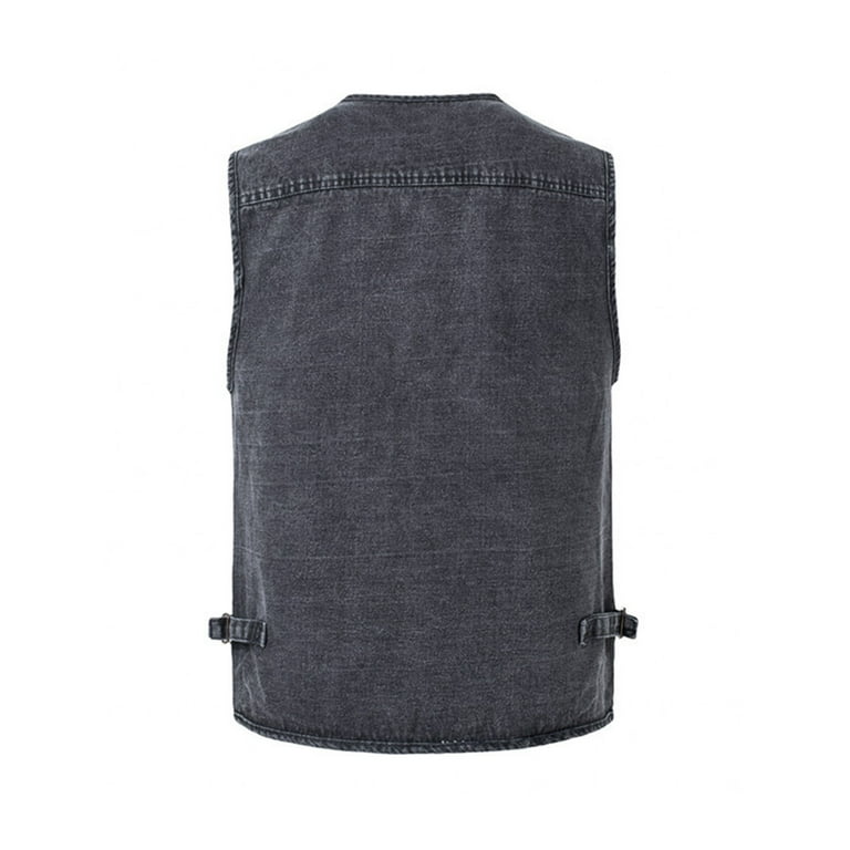 Mens Denim Vest Jacket Sleeveless V Neck Multi-Pocket Full Mens Denim Vest Jacket Sleeveless V Neck Multi-Pocket Full